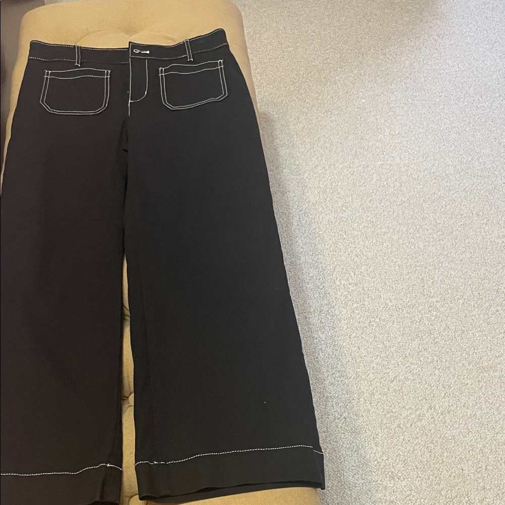 LOFT Black Wide-Leg Trousers with Contrast Stitching - Picture 2 of 7